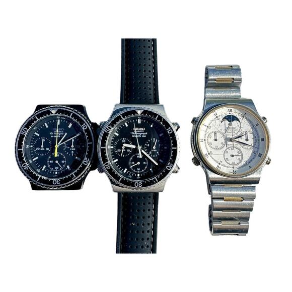 Lot of 3 - Seiko 7a Watches 7a28 7a38 7a48 speedmaster moonphase chronograph - Picture 1 of 4